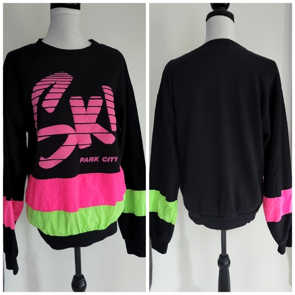 Vintage DiPort USA Neon Puff Paint and Windbreaker Striped Oversized Sweatshirt - Picture 2 of 10